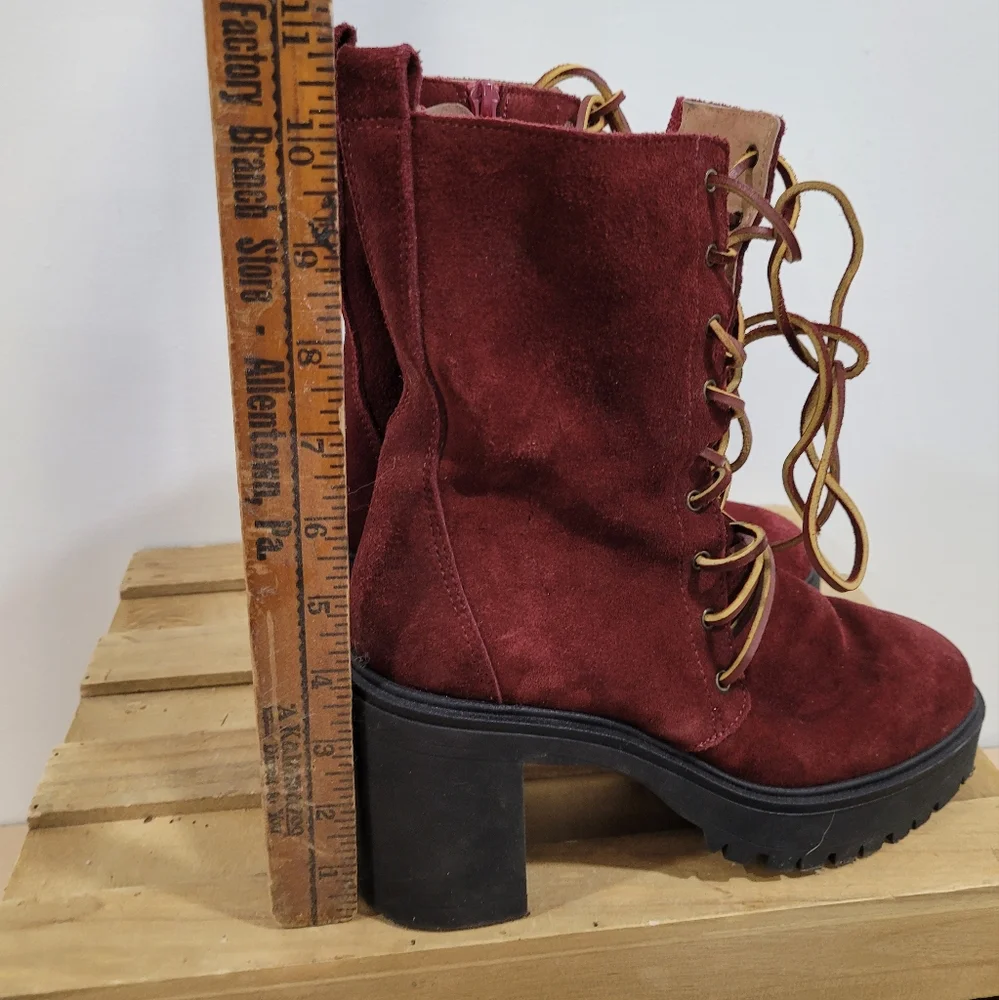 Free People Dylan Burgundy Suede Leather Lace-Up Combat Boots